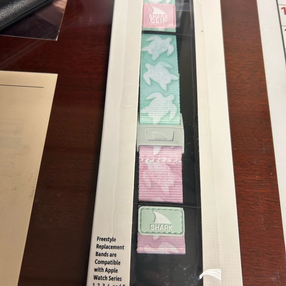 Freestyle Shark with Pink and Mint Turtle Design Apple Watch band 42/44 mm